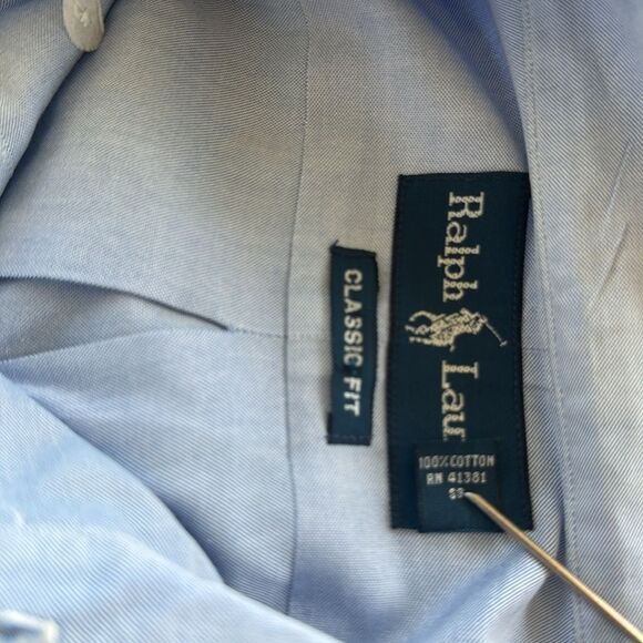 Ralph Lauren Classic Fit Men’s Size Large 16 34/35 Blue Casual Button Down Shirt - Picture 5 of 12